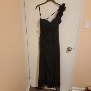 Windsor One Shoulder MaxiDress Juniors Large Prom Dress Black Chiffon Whimsigoth